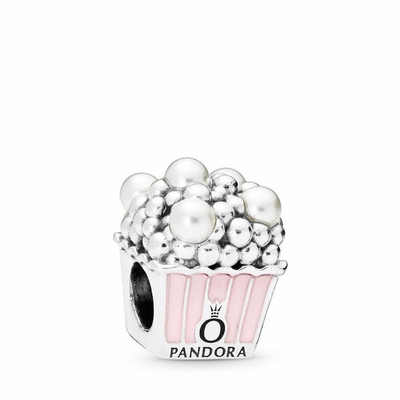 Pandora Delicious Popcorn Charm Ireland - Sterling Silver/Enamel/Pink/Crystal Pearl - 620143HQN